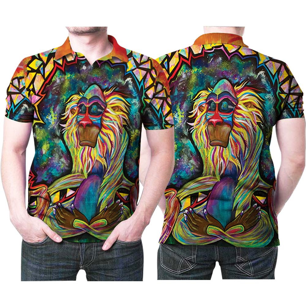 Rafiki Tie Dye Lion King Oil Painting Style 3D All Over Print Polo Shirt