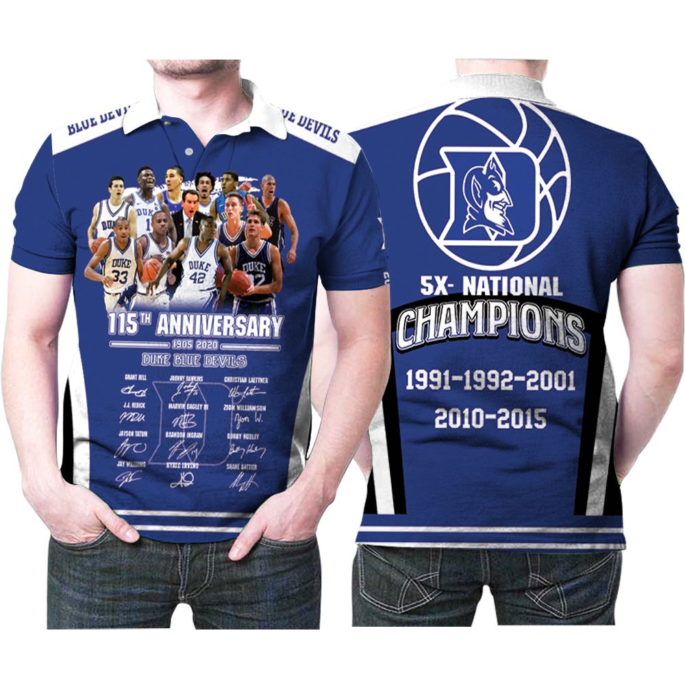 The Duke Blue Devils 115th Anniversary 5x National Champions Best Players Signed Polo Shirt