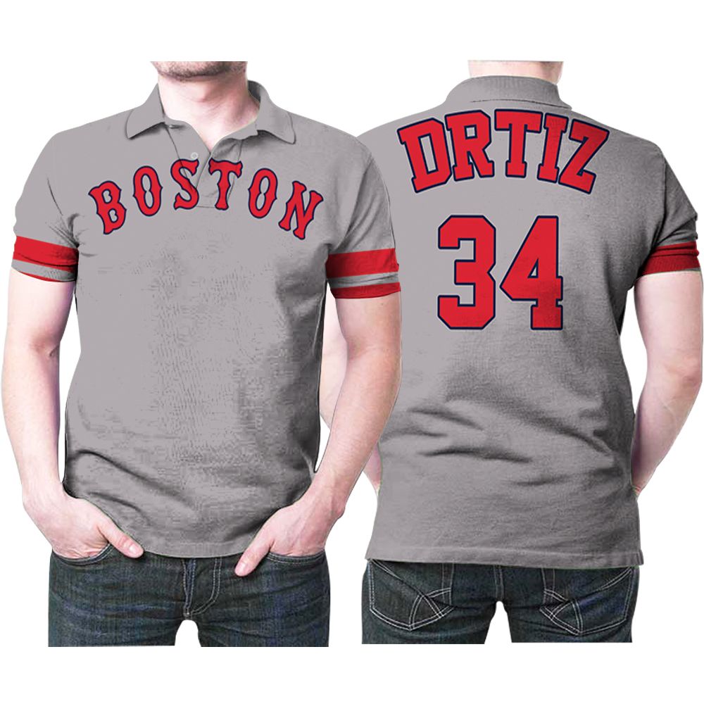 Boston Red Sox David Ortiz Majestic Cool Base Player Gray 2019 Jersey Style Gift For Rex Sox Fans Polo Shirt All Over Print 3d Shirt