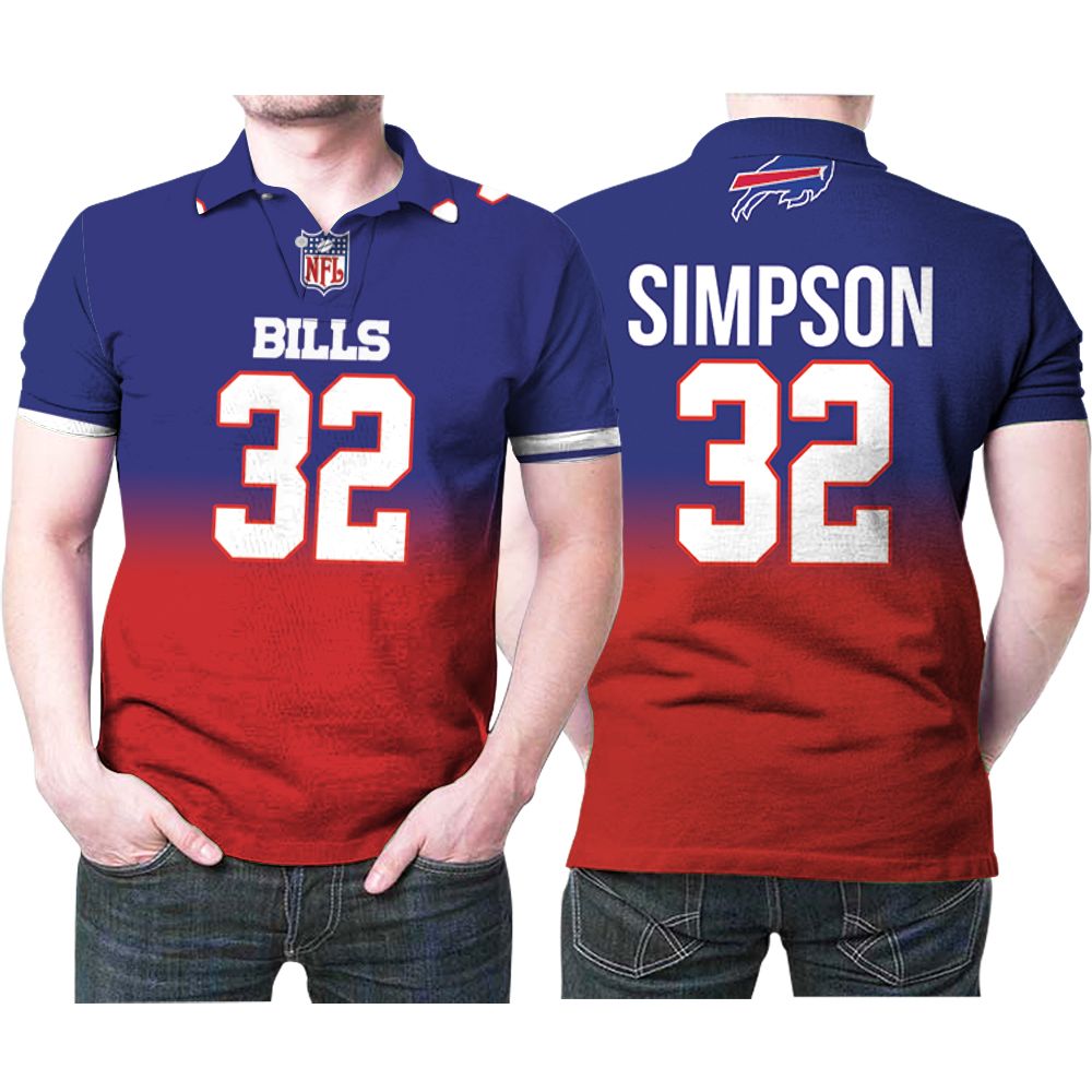 Buffalo Bills O J Simpson #32 Great Player Nfl American Football Team Royal Color Crash 3d Designed Allover Gift For Bills Fans Polo Shirt