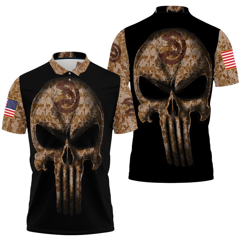 Camouflage Skull Atlanta Hawks American Flag Polo Shirt All Over Print 3d T-shirt