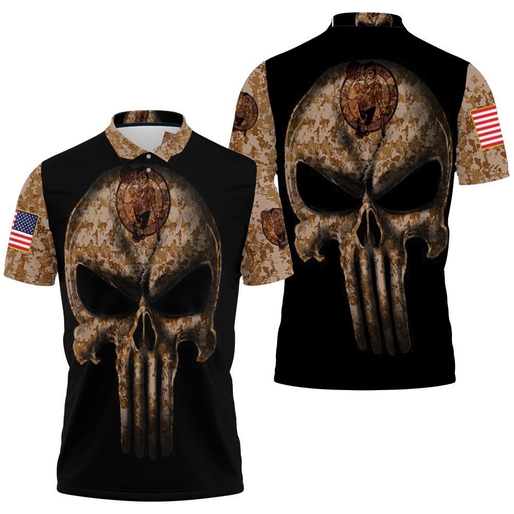 Camouflage Skull Boston Celtics American Flag Polo Shirt All Over Print 3d T-shirt