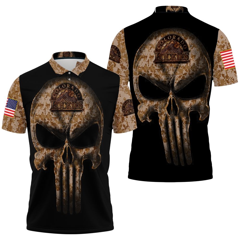 Camouflage Skull Colorado Rockies American Flag Polo Shirt All Over Print 3d T-shirt