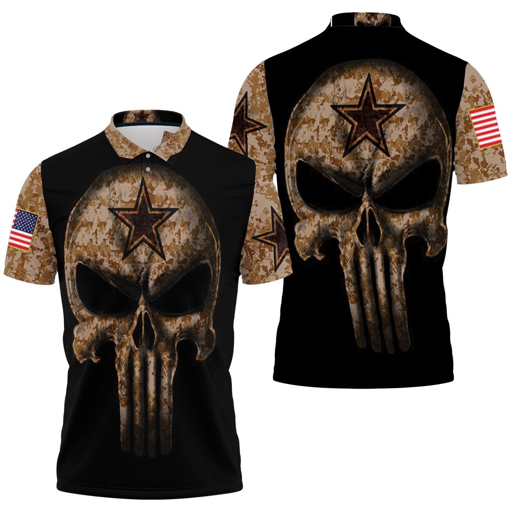 Camouflage Skull Dallas Cowboys American Flag Polo Shirt All Over Print 3d T-shirt