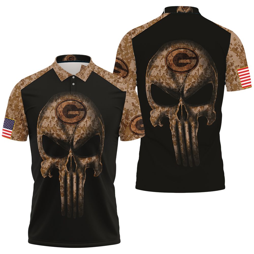 Camouflage Skull Green Bay Packers American Flag 3d Jersey Polo Shirt All Over Print 3d T-shirt