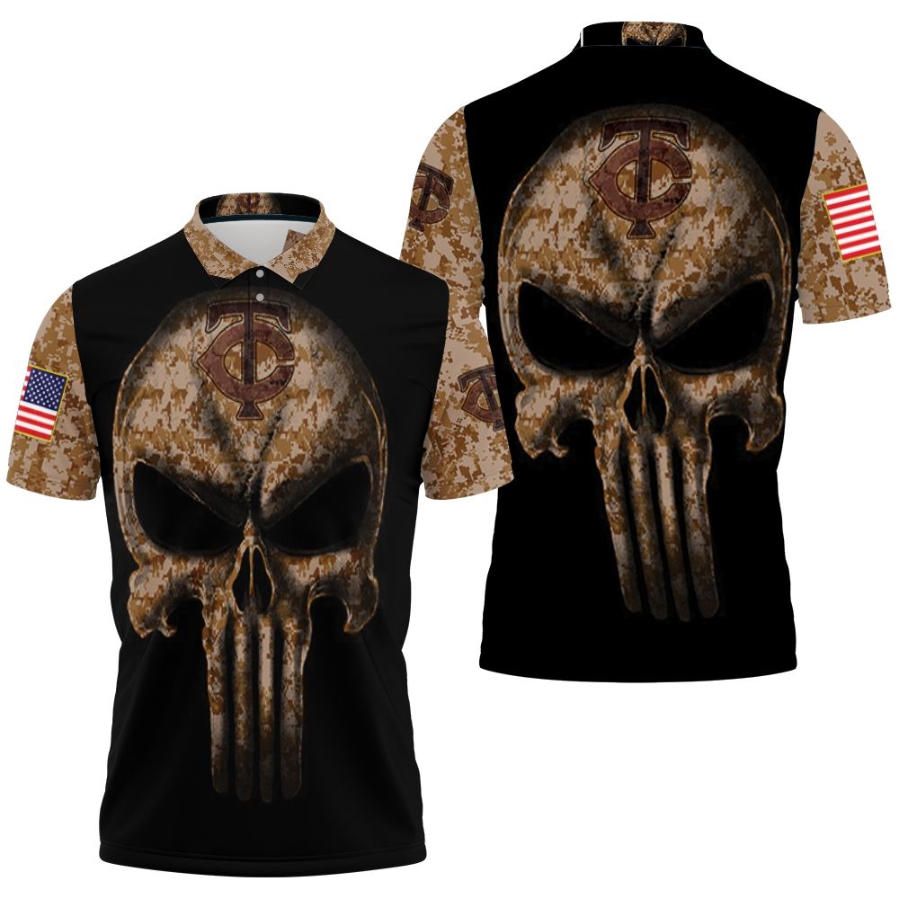 Camouflage Skull Minnesota Twins American Flag Polo Shirt All Over Print 3d T-shirt