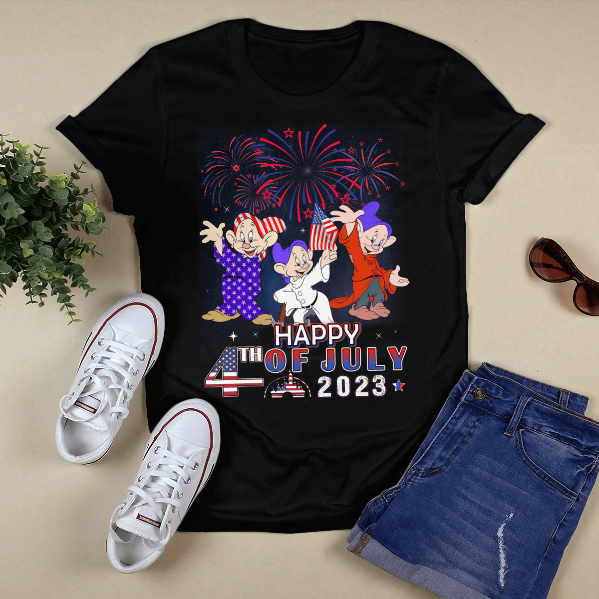 Dopey Dwarfs Red Blue Fireworks Happy 4th Of July 2023 Independent T-shirt