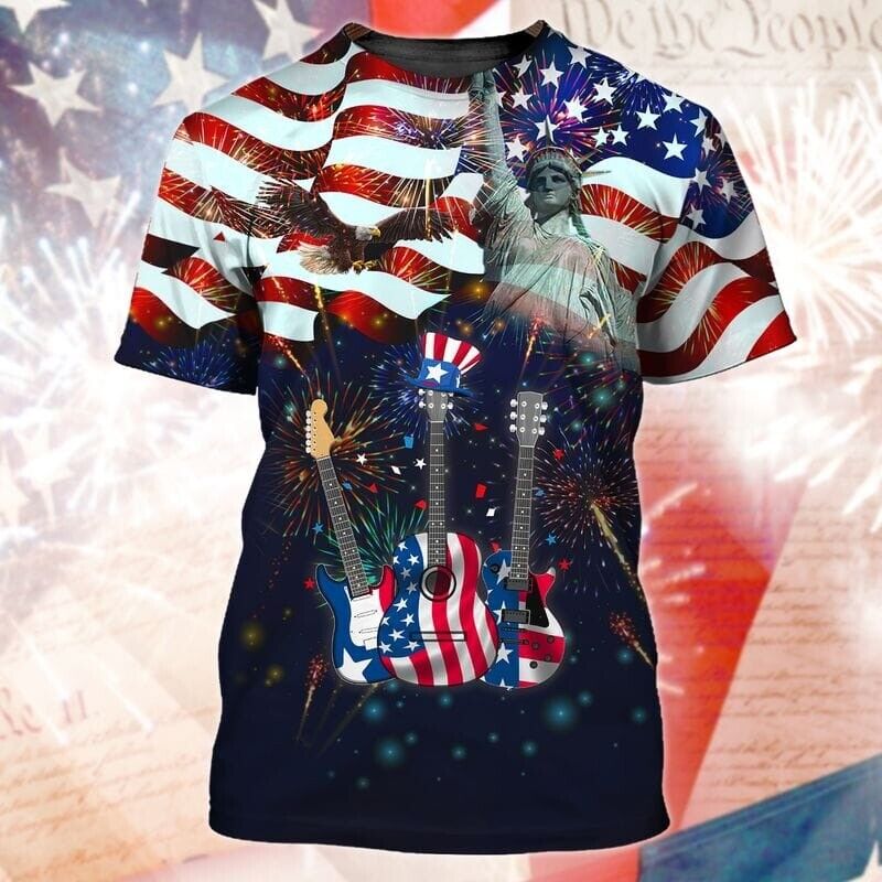 Full Printed Guitar Independence Day 4th Of July 3D shirt