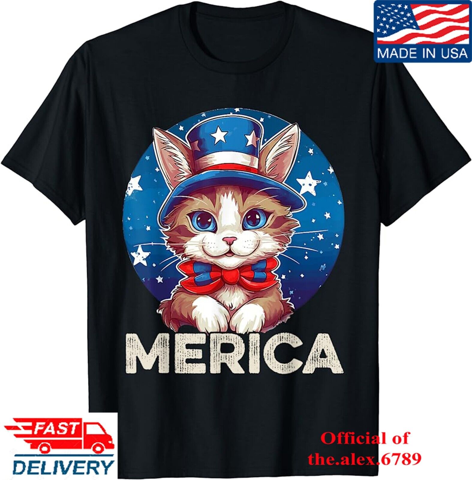Funny 4th Of July Cat American Flag America Patriotic 2023 Independence Day Tshirt