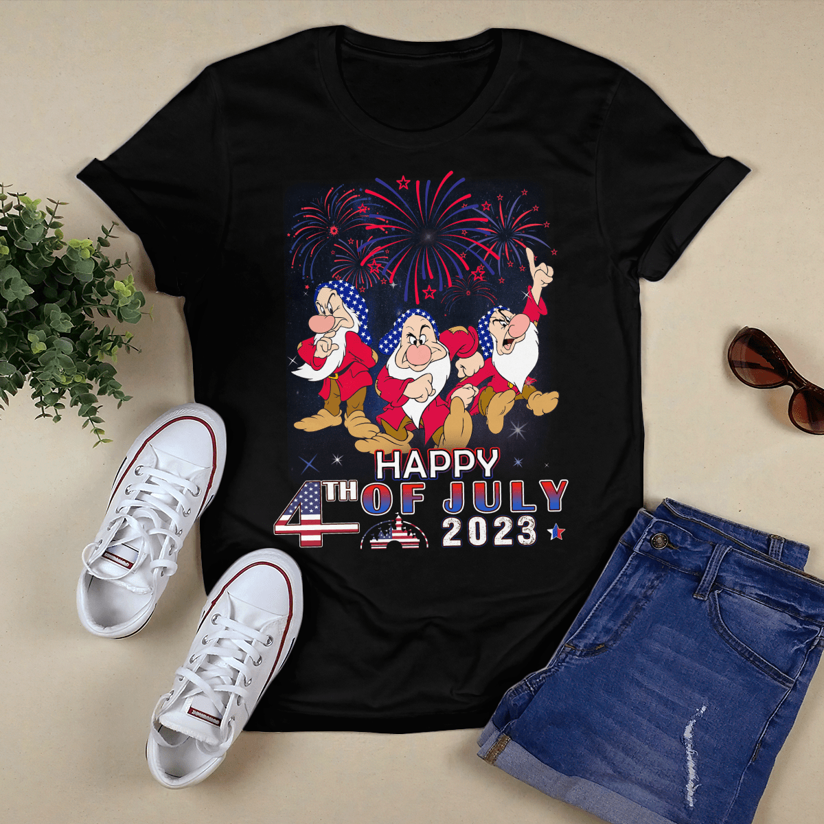 Grumpy Dwarfs Red Blue Fireworks Happy 4th Of July 2023 Tshirt