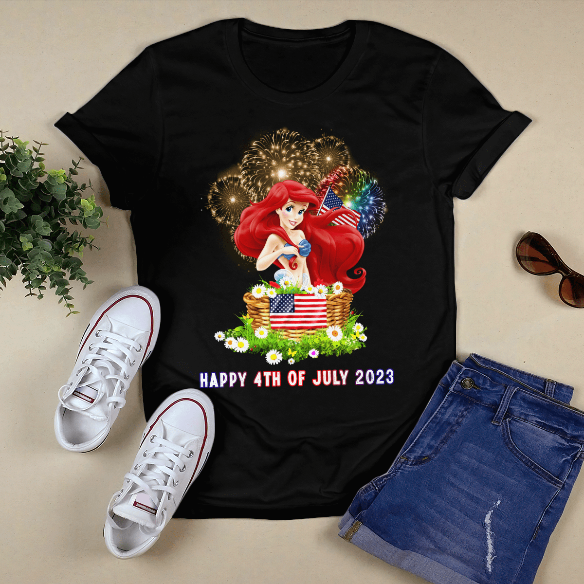 Happy 4th Of July 2023 Independence Day Ariel Mermaid Tshirt