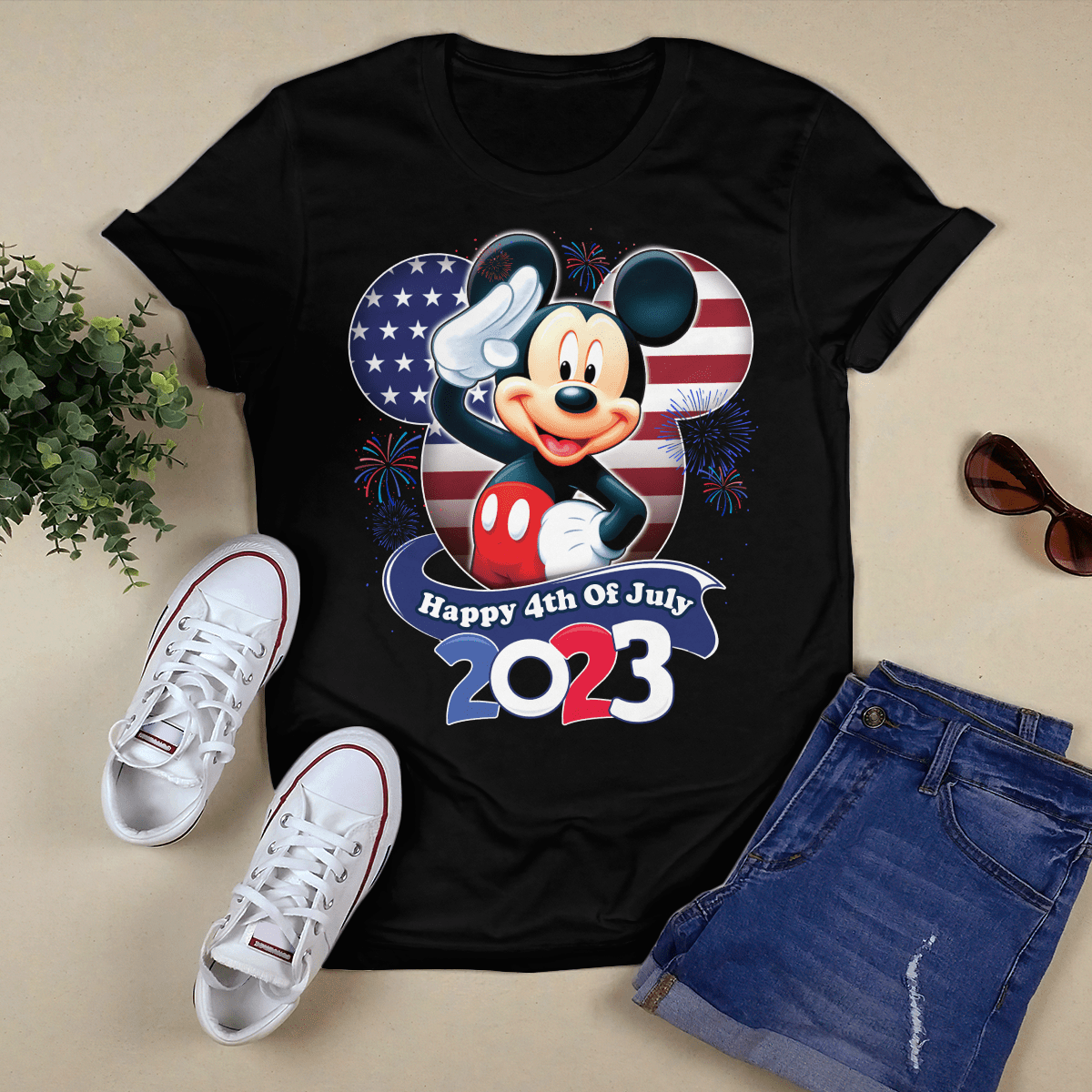 Mickey Mouse Red Blue Fireworks Happy 4th Of July 2023 Tshirts