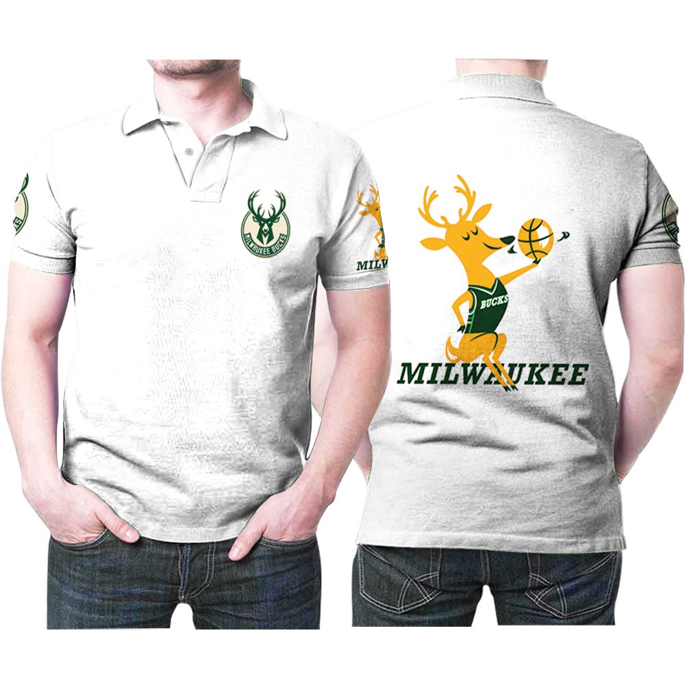 Milwaukee Bucks Basketball Classic Mascot Logo Gift For Bucks Fans White Polo Shirt All Over Print Shirt 3d T-shirt