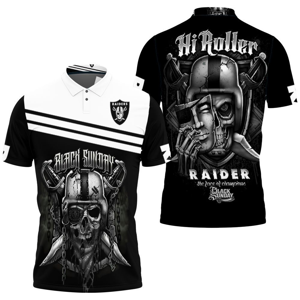 Oakland Raiders Black Sunday Skull 3d Jersey Polo Shirt All Over Print Shirt 3d T-shirt