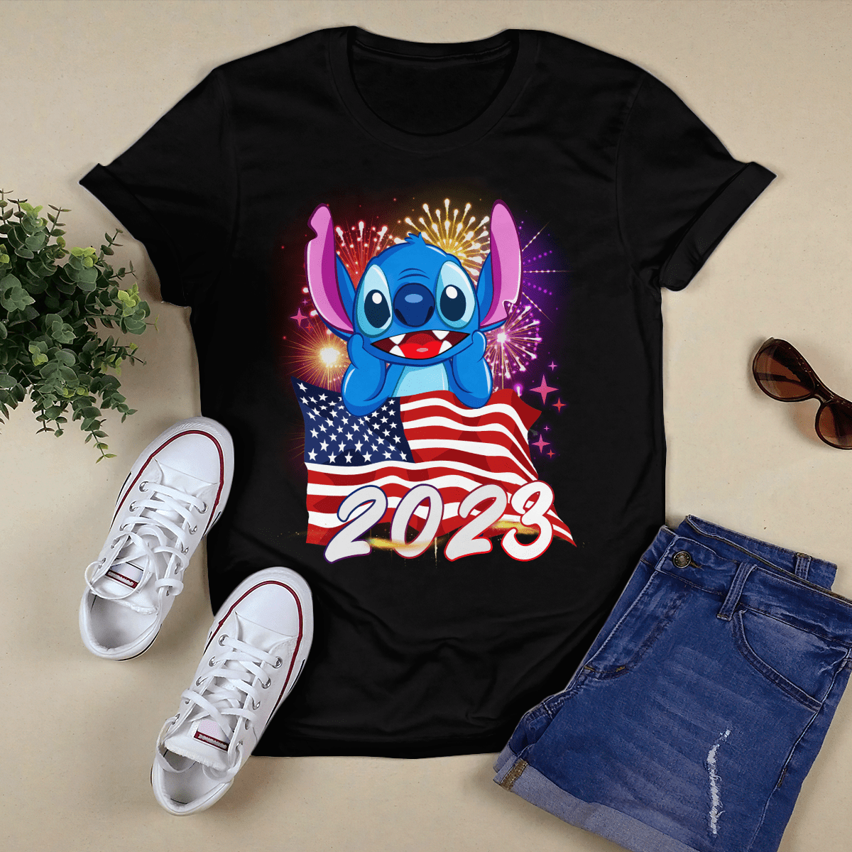 Ohana Stitch American Flag 2023 4th Of July Independence Day Tshirt