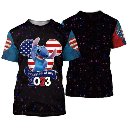 Ohana Stitch Patriot Mouse Ear Head Happy 4th Of July 2023 3d shirt