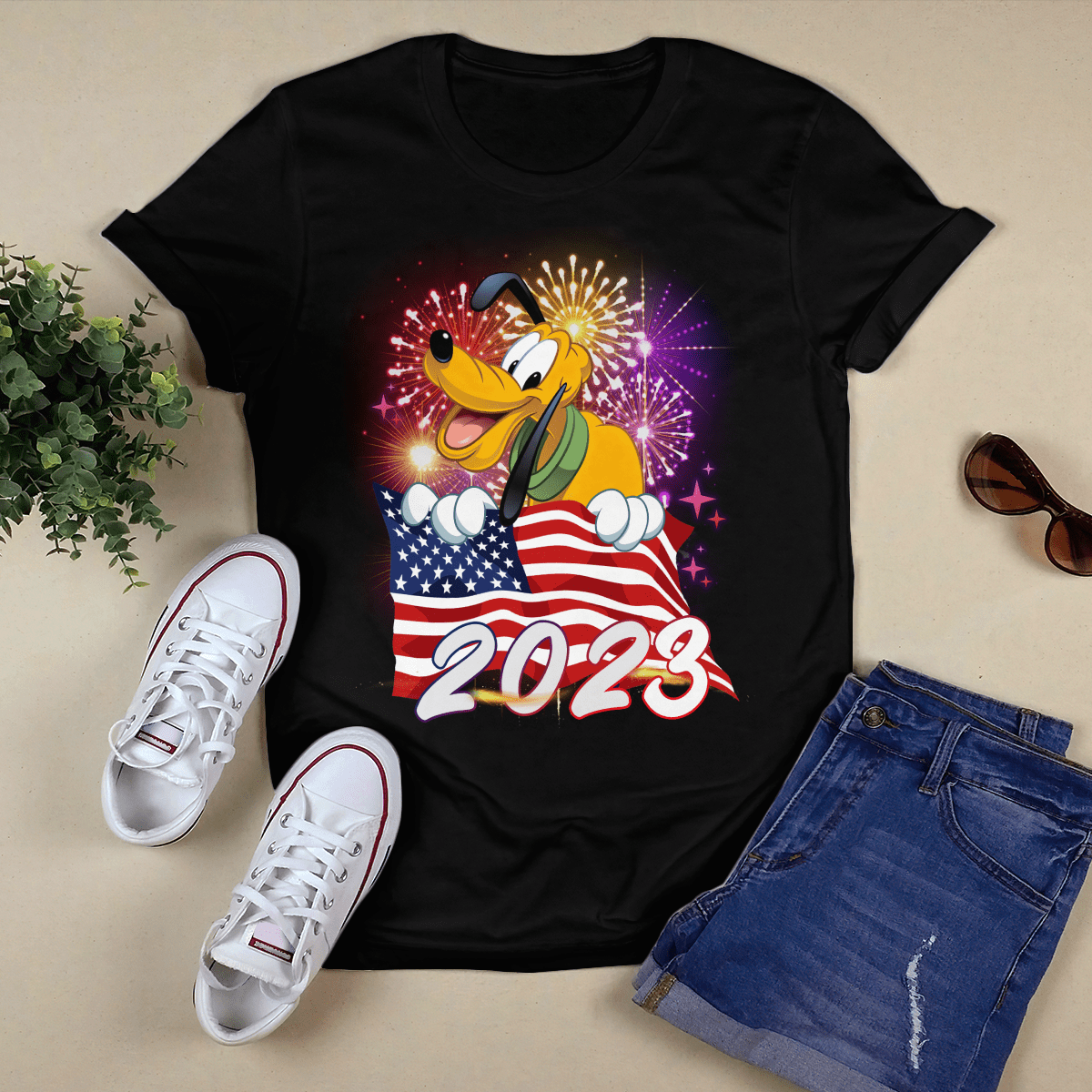 Pluto Dog American Flag 2023 4th Of July Independence Day Tshirt