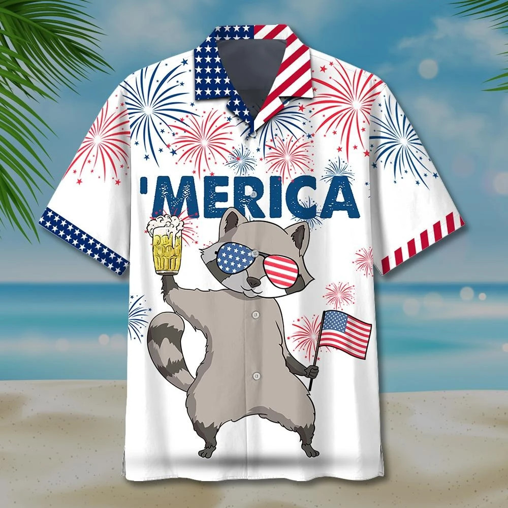 America Raccoon Beer Hawaiian Shirt
