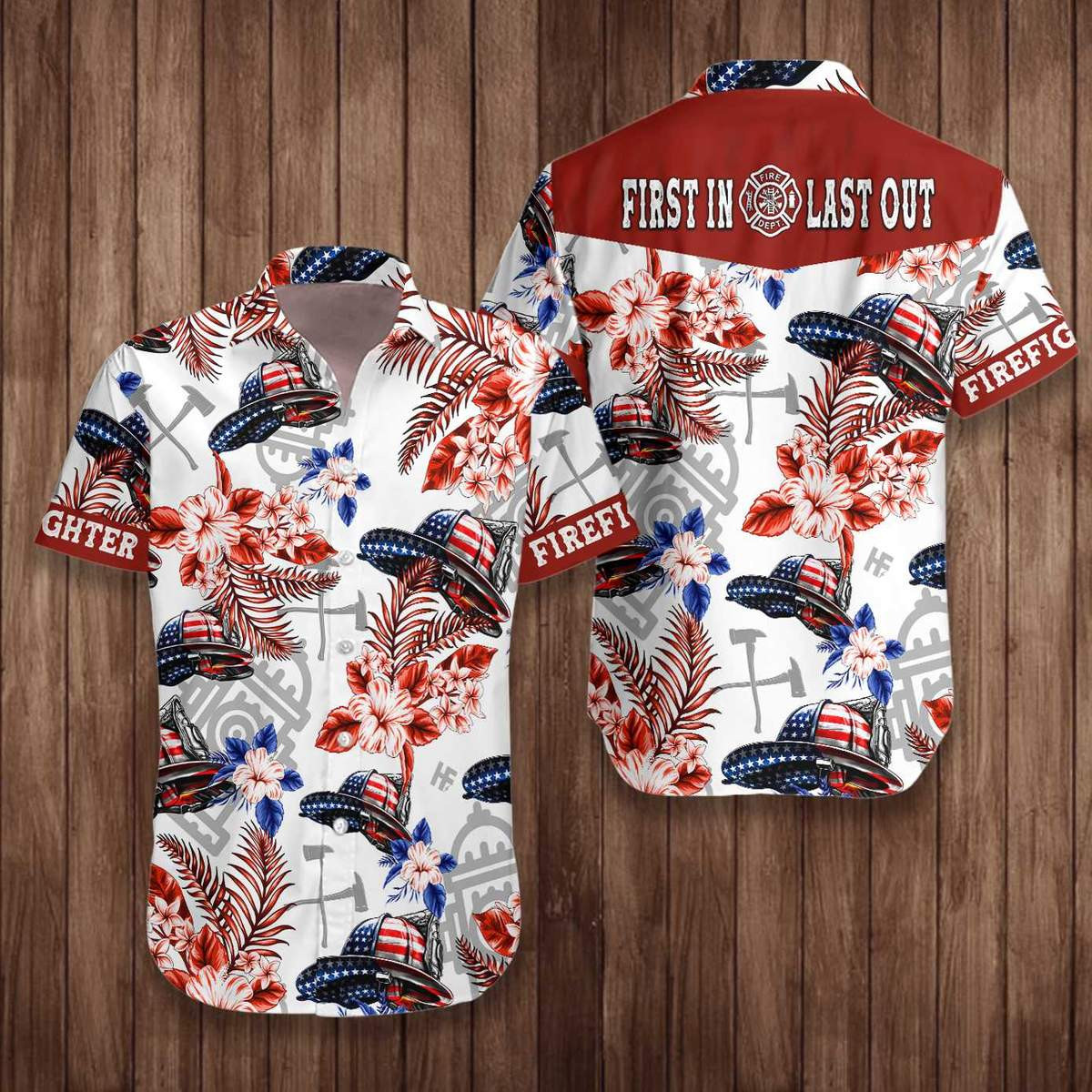 American Flag Helmet Firefighter Seamless Hawaiian Shirt