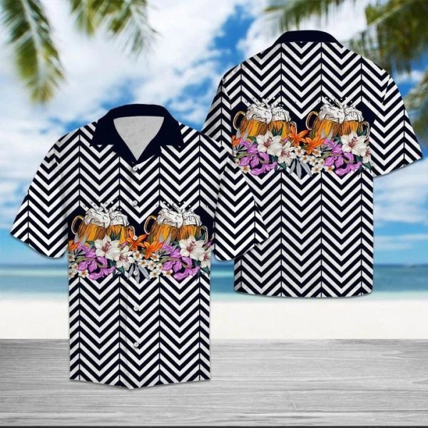 Beer Flower Zigzag Hawaiian Shirt