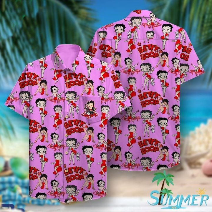 Betty Boop Ii Hawaiian Graphic Print Short Sleeve Hawaiian Casual Shirt