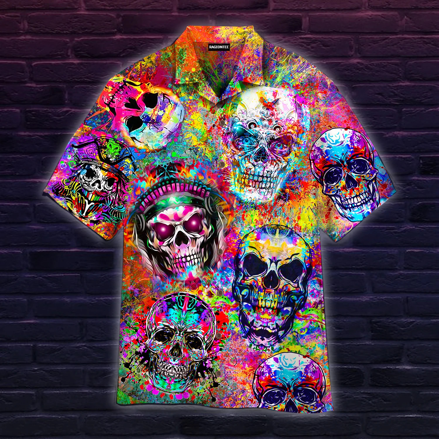 Crazy Colorful Skull Art Hawaiian Shirt