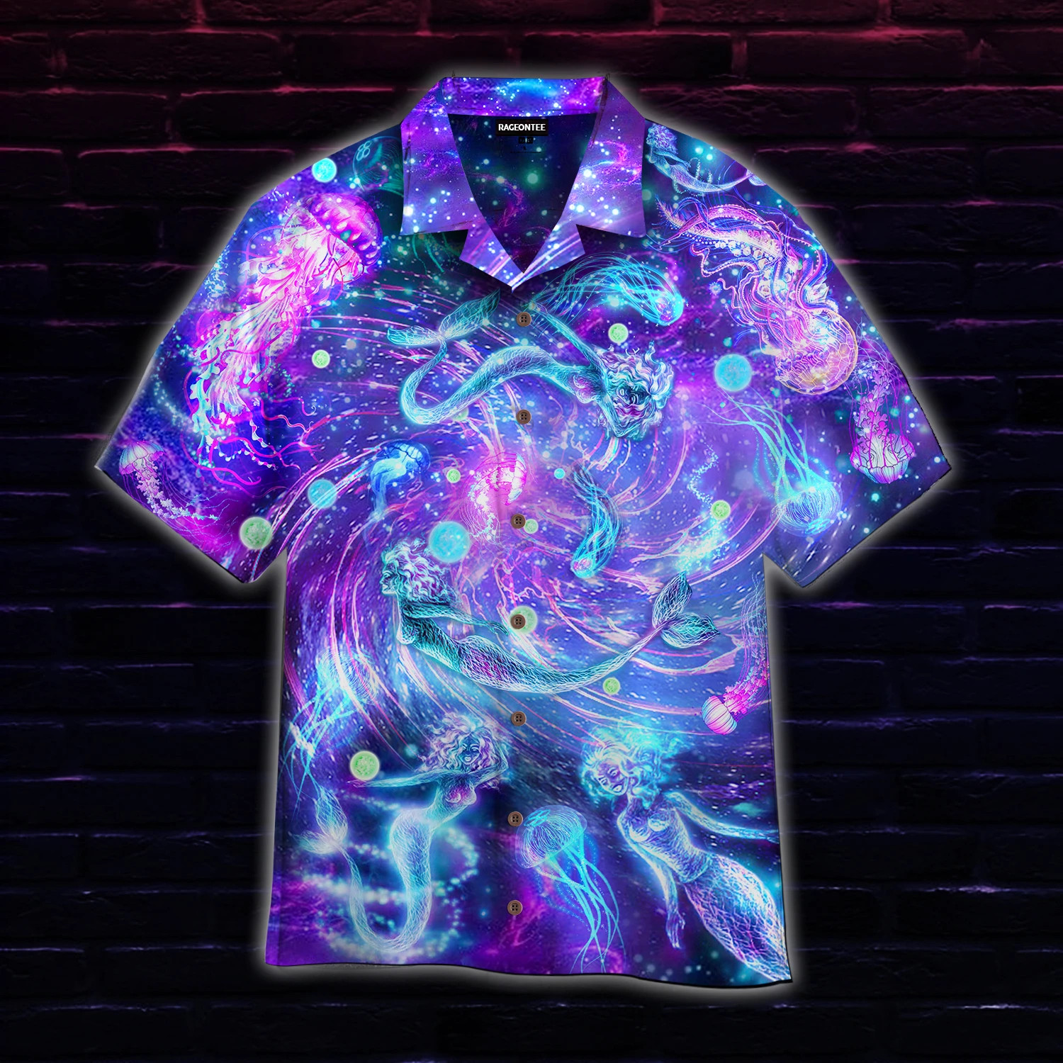 Fantasy Mermaid And Neon Jellyfish Hawaiian Shirt