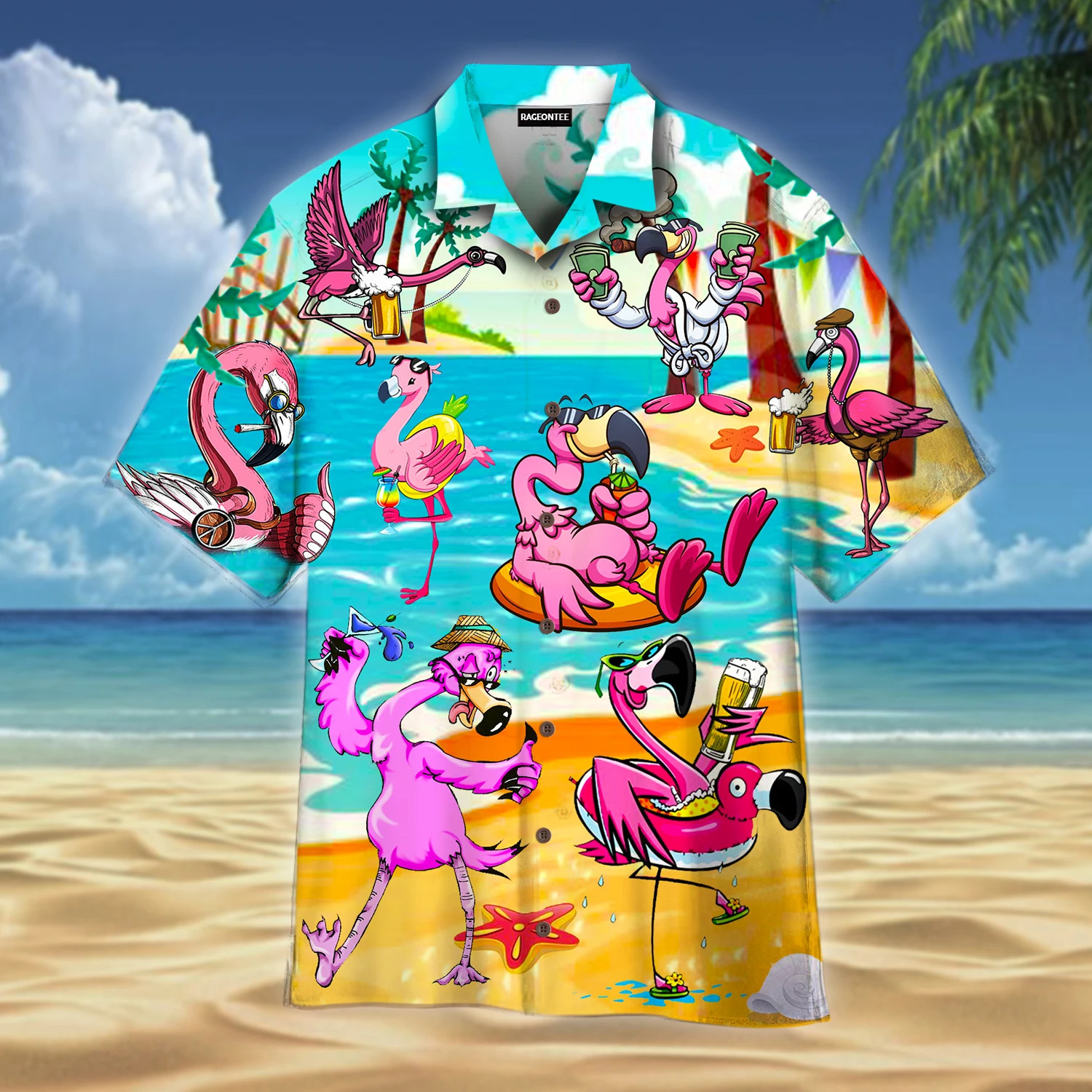 Flamingo Beach Funny Hawaiian Shirt