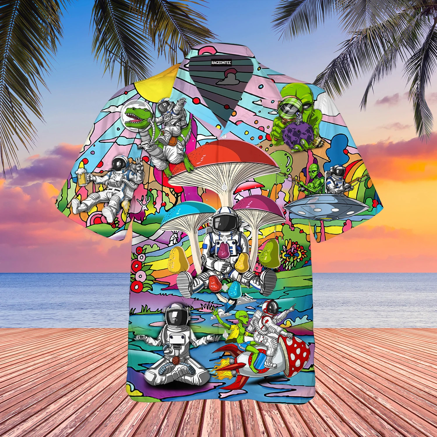 Funny Astronaut Are Playing With Alien Hippie Hawaiian Shirt