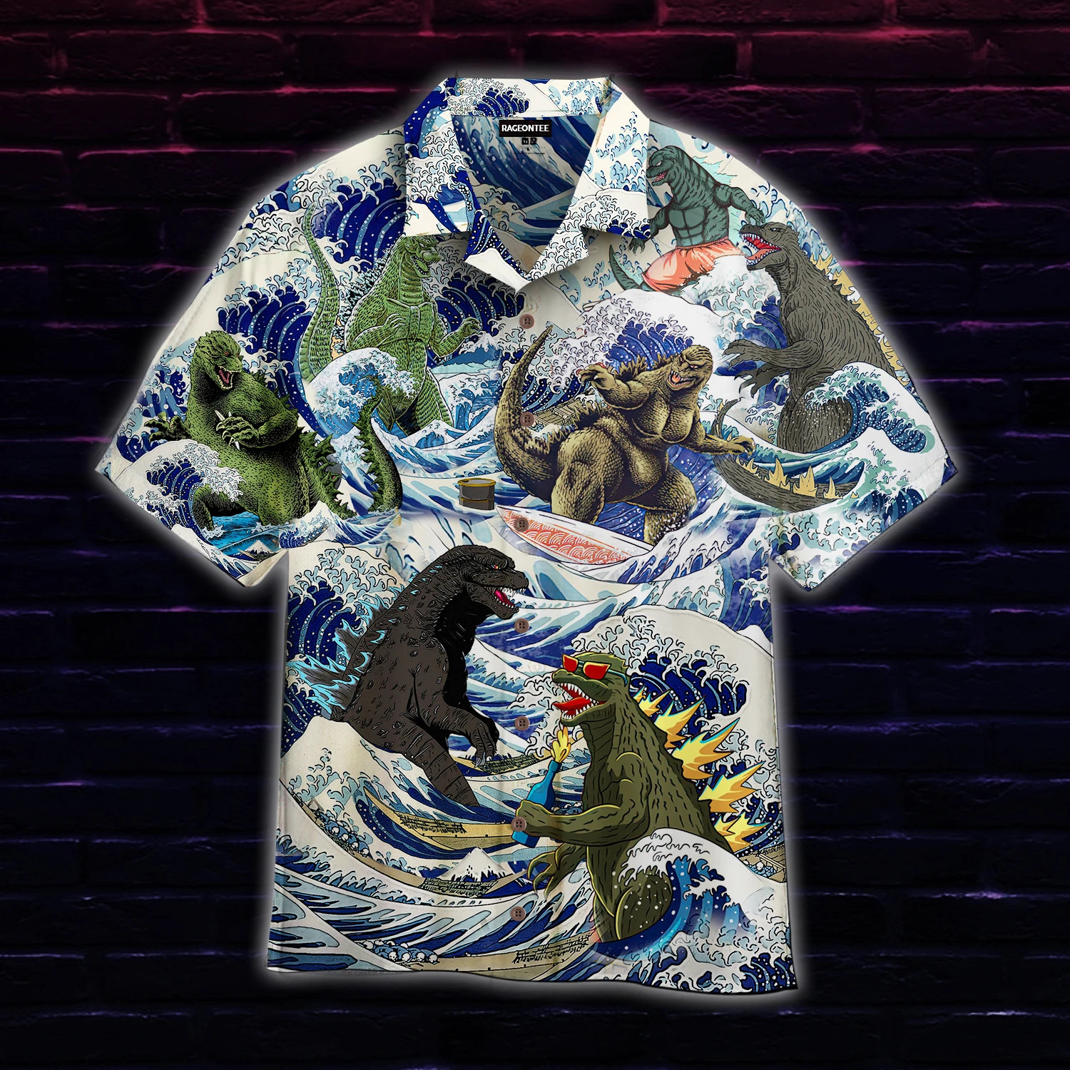 Godzilla Surfing Funny Hawaiian Shirt Unisex