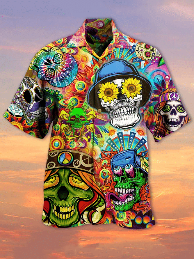 Hippie Skull Unisex Hawaiian Shirt