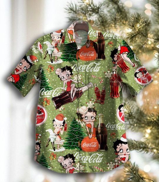 Hot Betty Boop Coca Cola Hawaiian Graphic Print Short Sleeve Hawaiian Casual Shirt