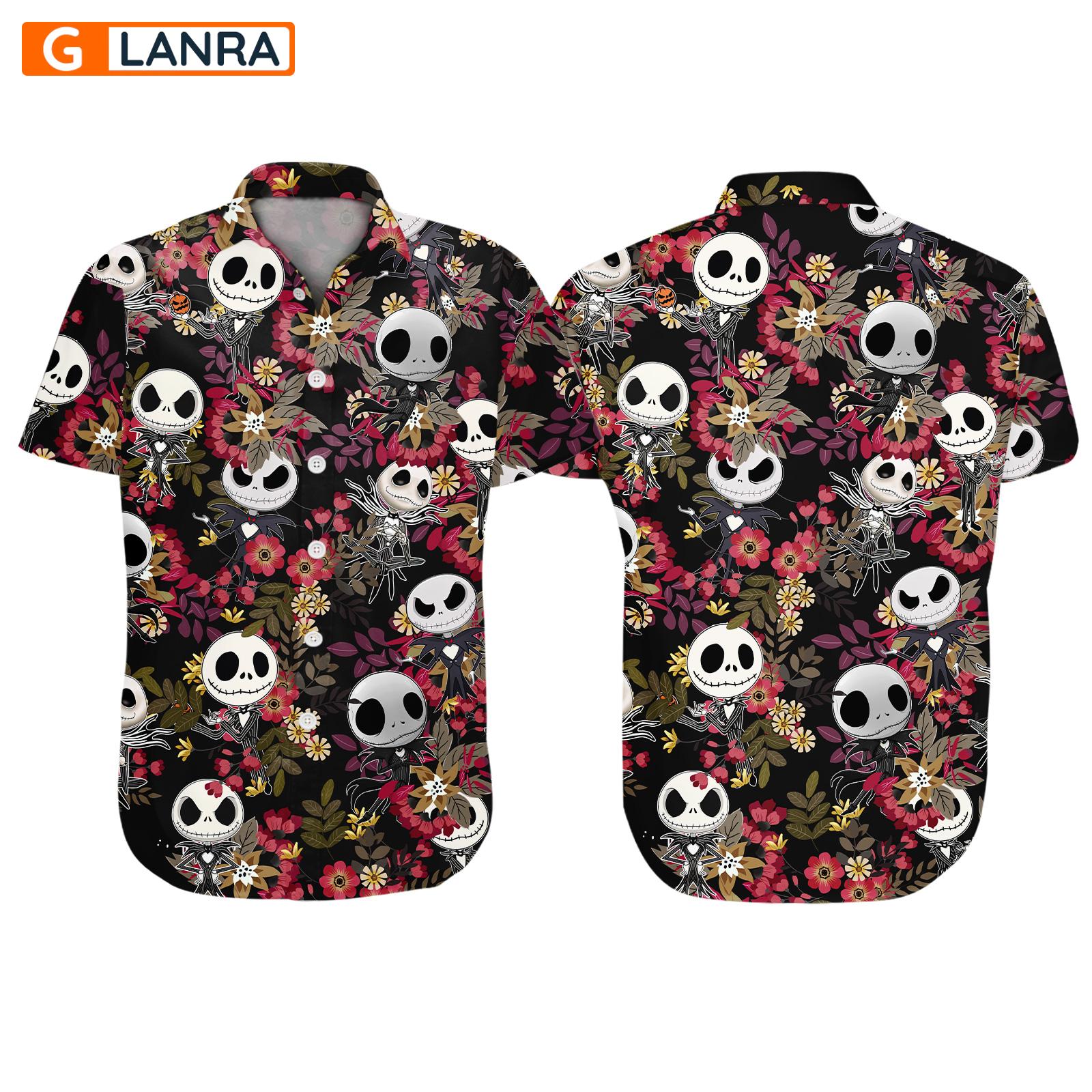 Jack Skellington Hawaiian Jack Tropical Flowers Button Shirt The Nightmare Before Christmas Movie Lover Summer Holiday Gifts For Men Women
