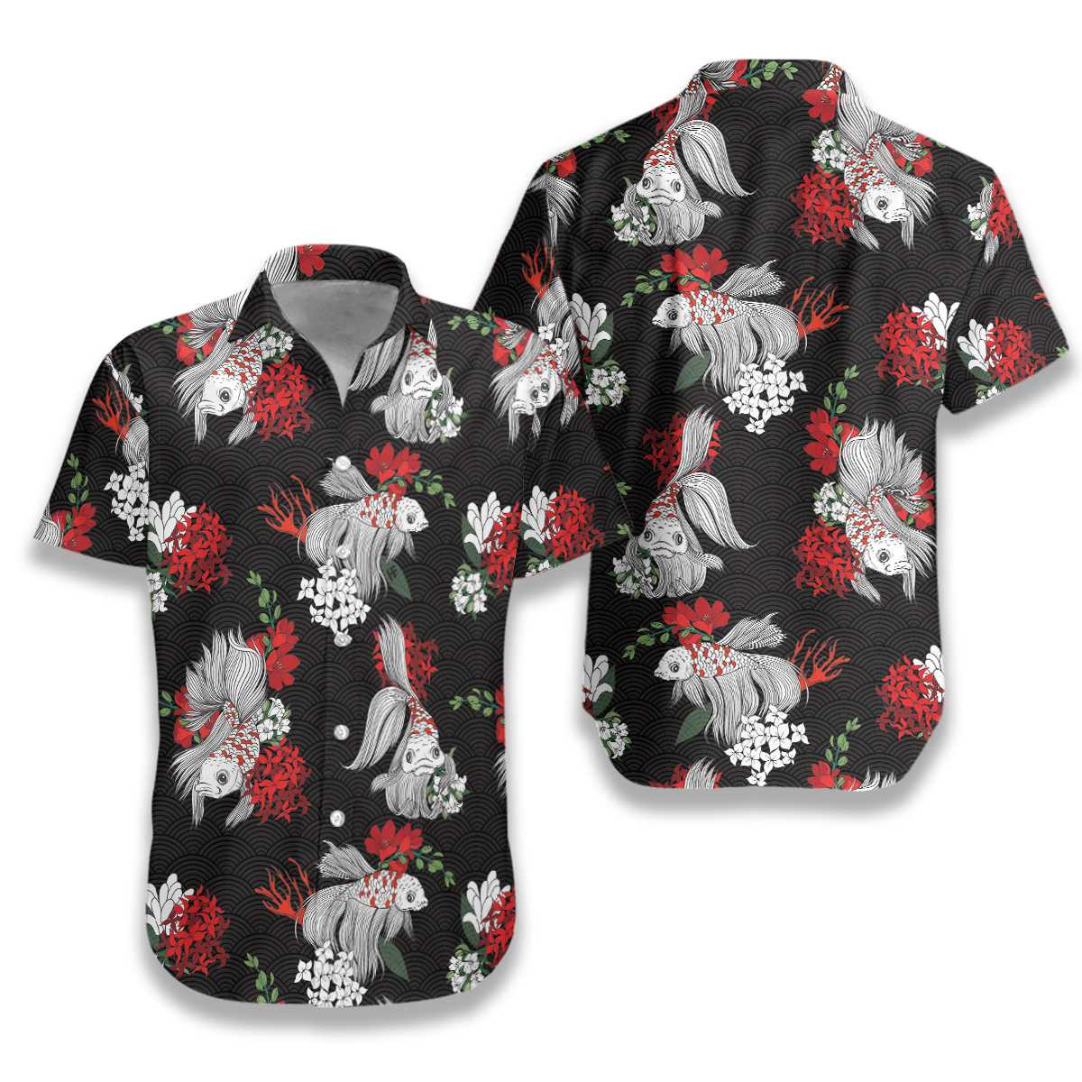 Koi Fish And Flowers Hawaiian Shirt
