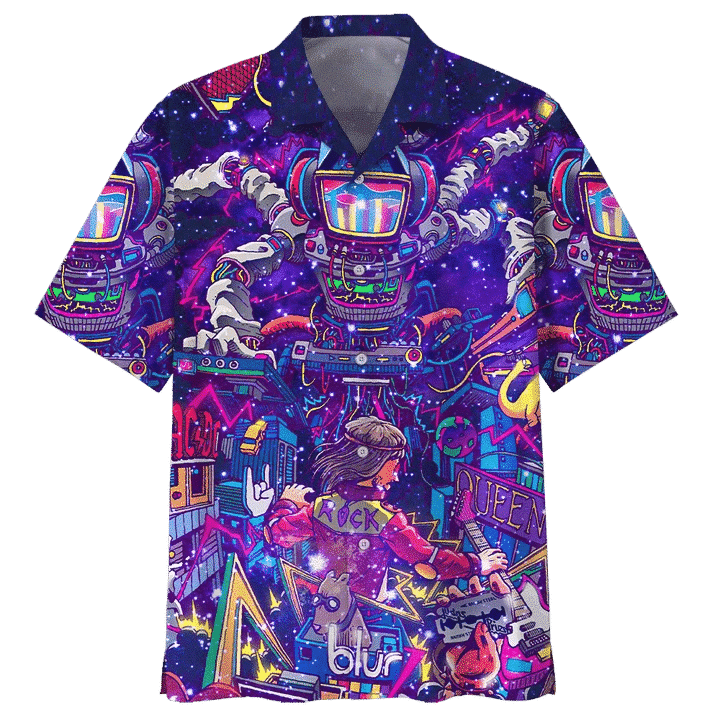 Lets  Play Rock And Roll Through The Space Tie-Dye  Hawaiian Shirt