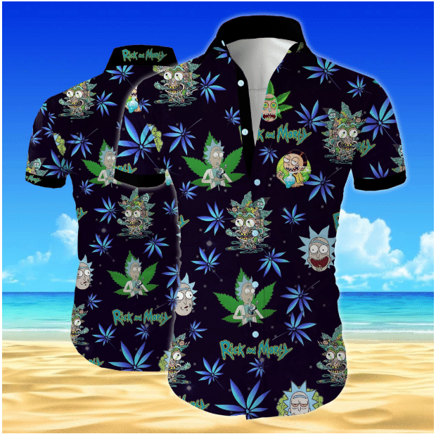 Rick And Morty Hawaiian Shirt Rick And Morty Weed Pattern Black Hawaii Aloha Shirt