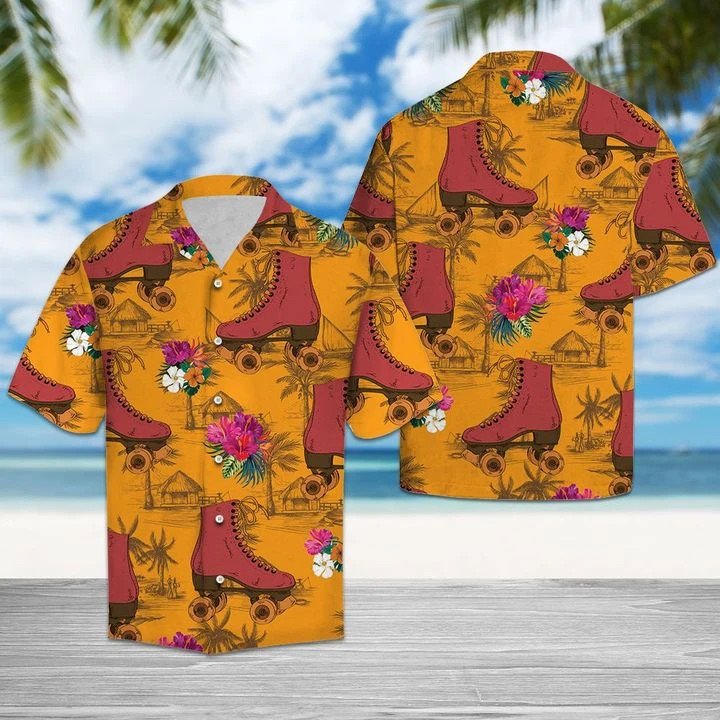 Roller Skating Tropical Flowers Hawaiian Shirt