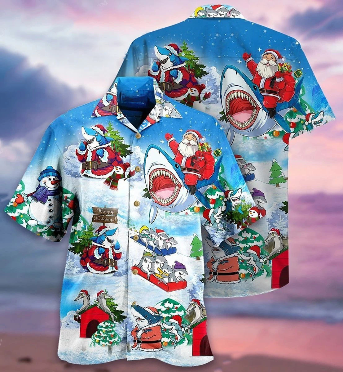 Santa Clause Ride Shark Hawaiian Shirt