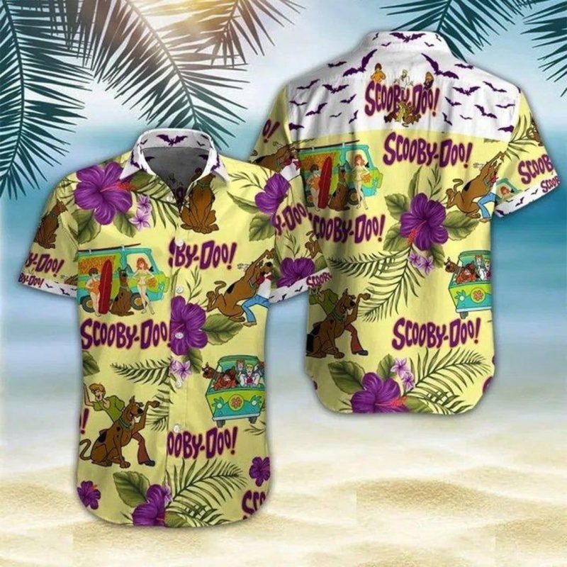 Scooby Doo Tropical Hawaiian Graphic Print Short Sleeve Hawaiian Casual Shirt