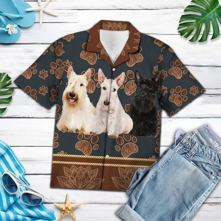 Scottish Terrier Flower Paw Hawaiian Shirt