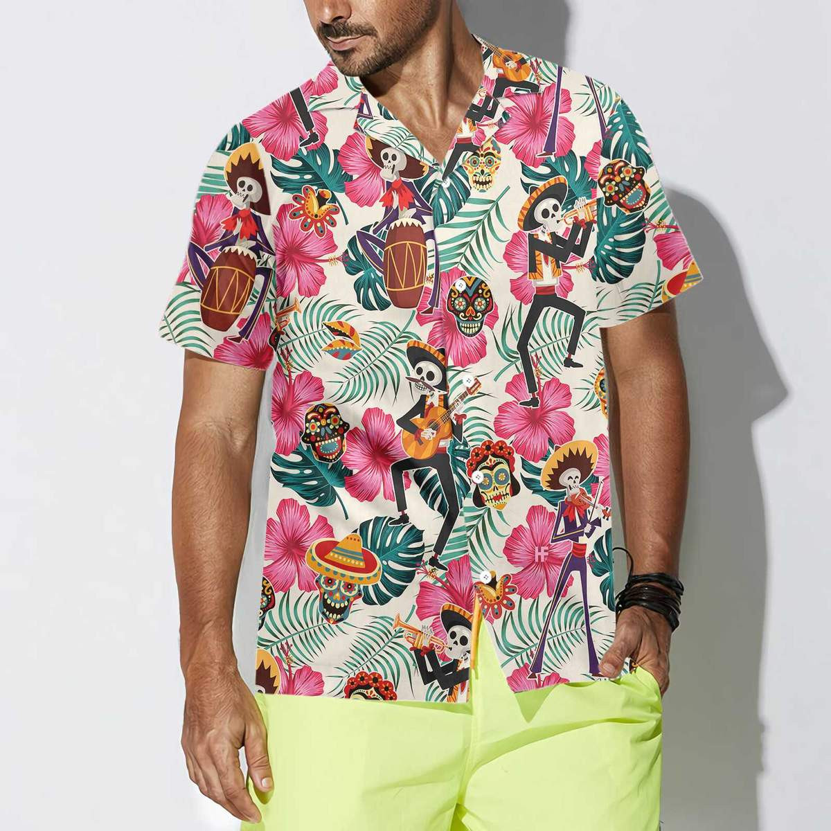 Skeleton In Mexican Hawaiian Shirt