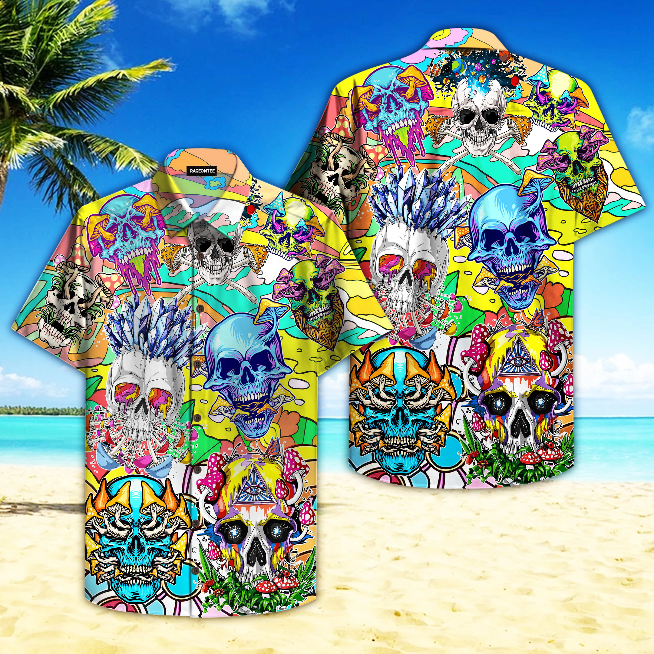 Skull Mushroom Hippie Hawaiian Shirt