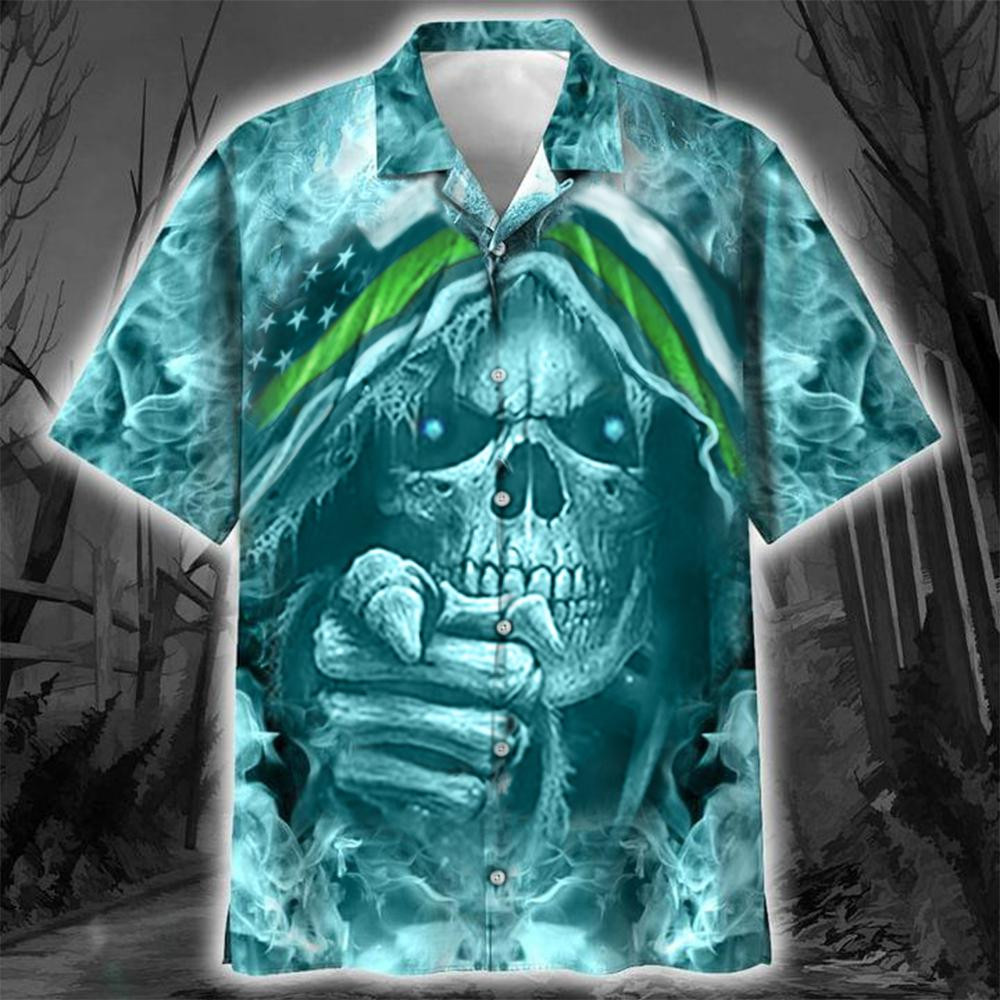 Skull Thin Green Line Hawaiian Shirt