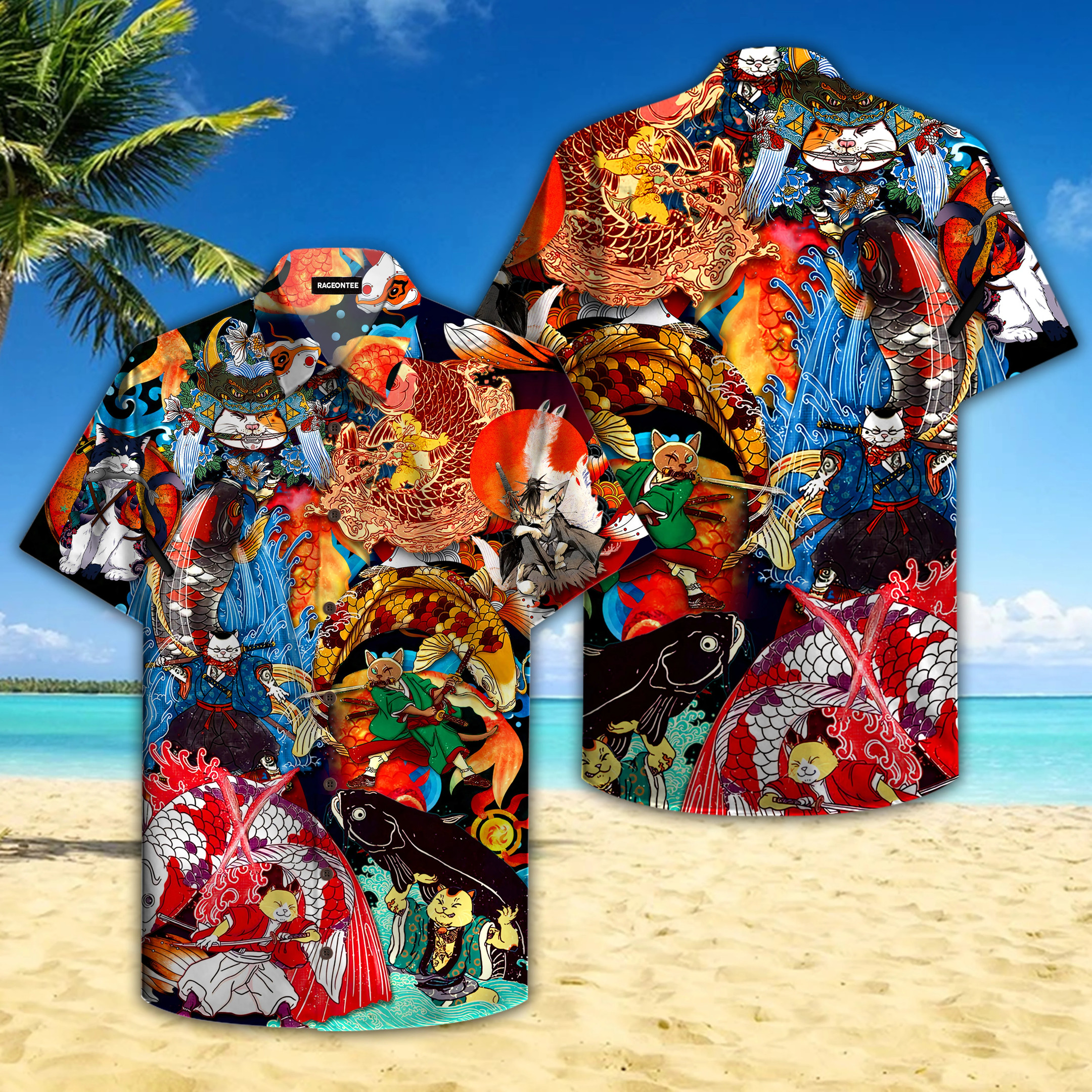 Sushi Master Cats And Koi Fish Hawaiian Shirt