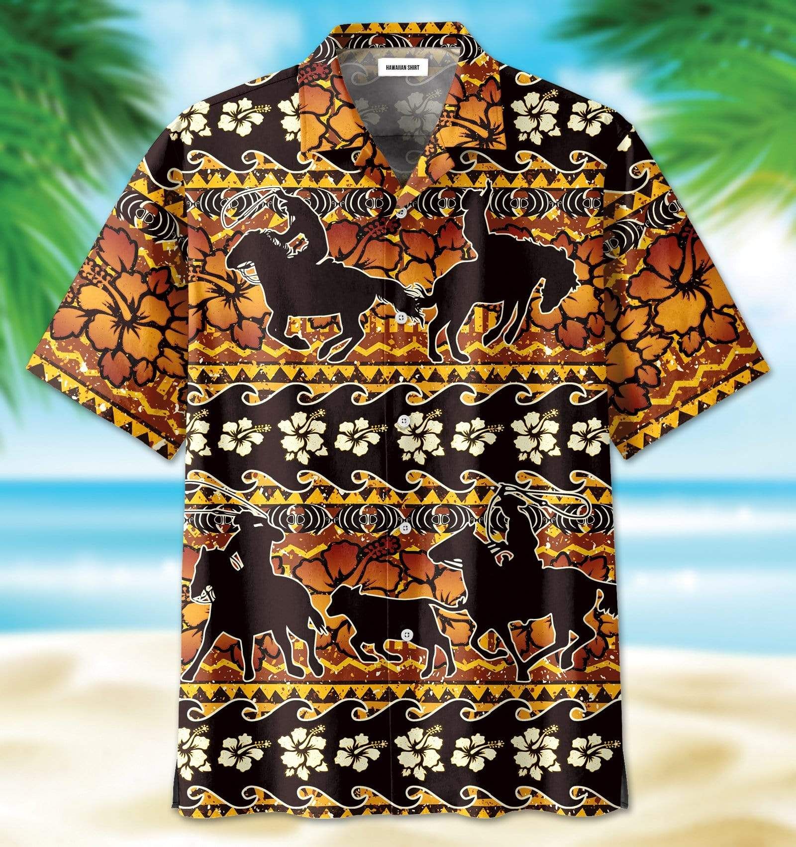 Team Roping Flower Pattern Hawaiian Shirt