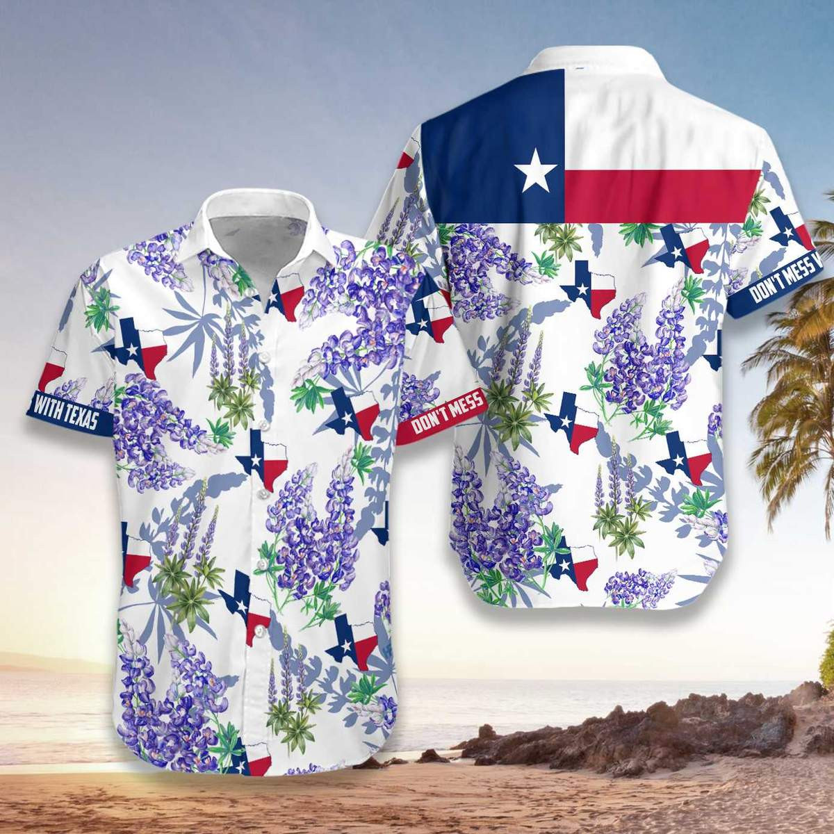 Texas Flag Bluebonnets Hawaiian Shirt