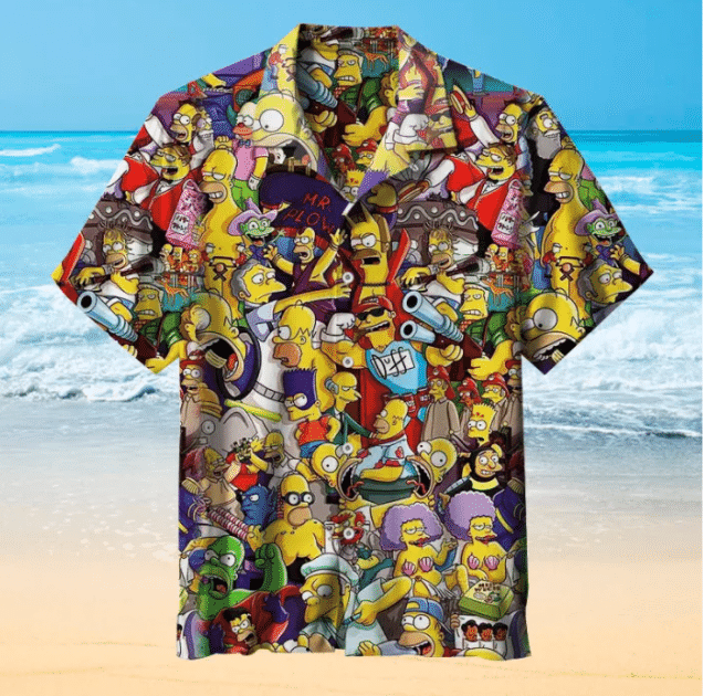 The Simpsons For Man And Woman Print Short Sleeve Hawaiian Shirt