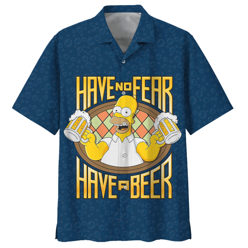 The Simpsons Have No Fear Have A Beer Hawaiian Graphic Print Short Sleeve Hawaiian Casual Shirt