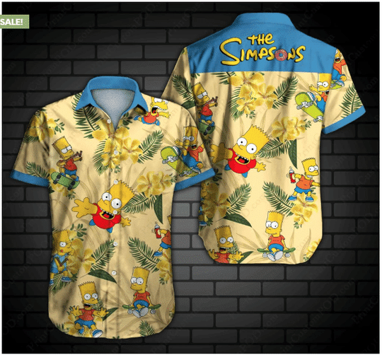 The Simpsons Hawaiian Graphic Print Short Sleeve Hawaiian Casual Shirt