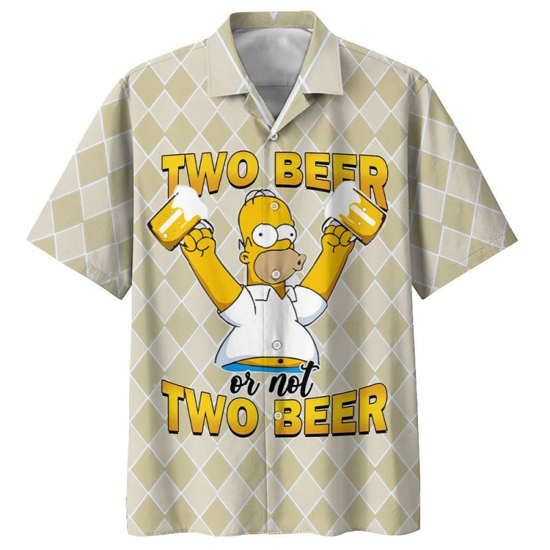 The Simpsons Two Beer Or Not Two Beer Hawaiian Graphic Print Short Sleeve Hawaiian Casual Shirt